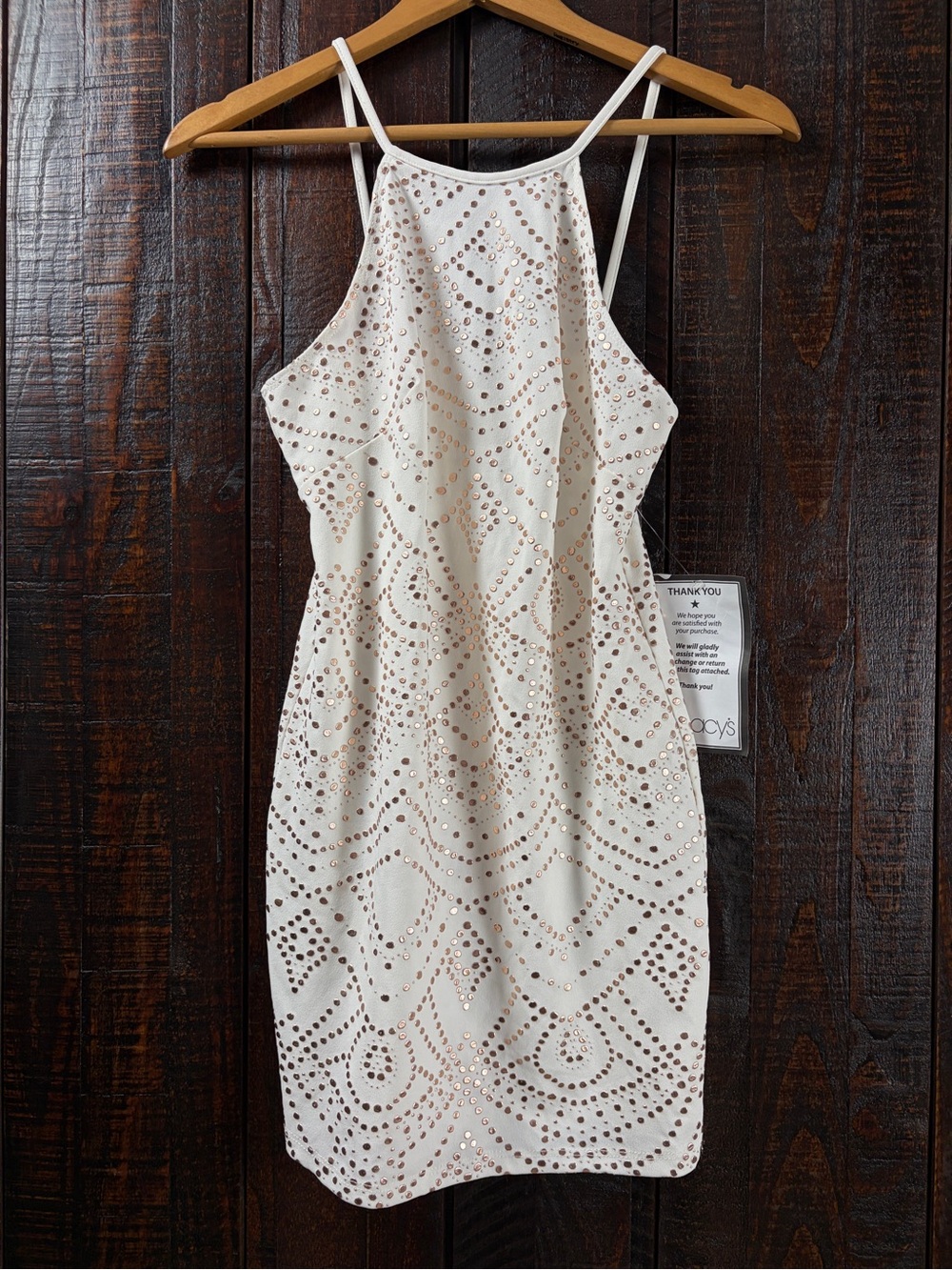 Tiana B. White Rose Gold Studded Mini Dress Size 4 - Picture 2 of 7
